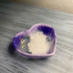 Purple and White Heart Tray - Iridescent Rainbow Handmade Jewelry Dish